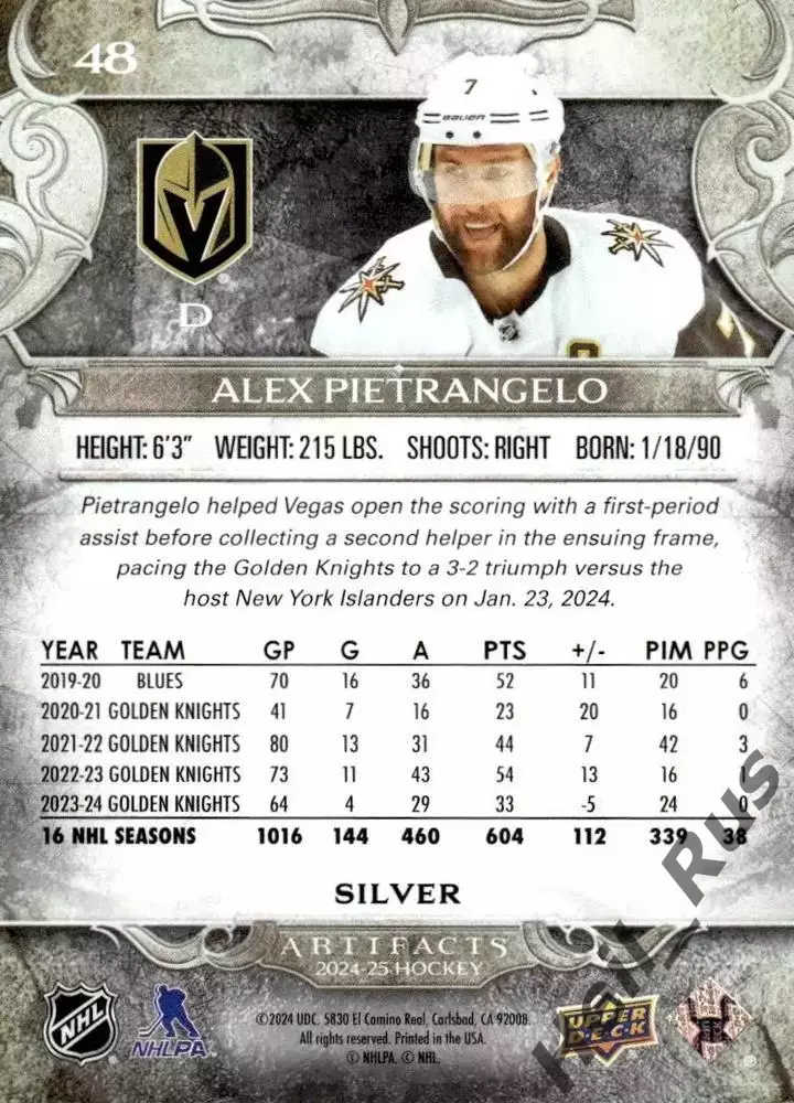 Карточка Alex Pietrangelo/Алекс Пьетранжело (Vegas Golden Knights/Вегас) NHL-НХЛ 1