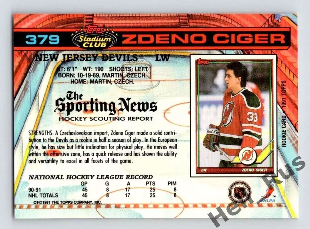 Карточка Zdeno Ciger / Здено Цигер (New Jersey Devils/Нью-Джерси Девилз) НХЛ/NHL 1