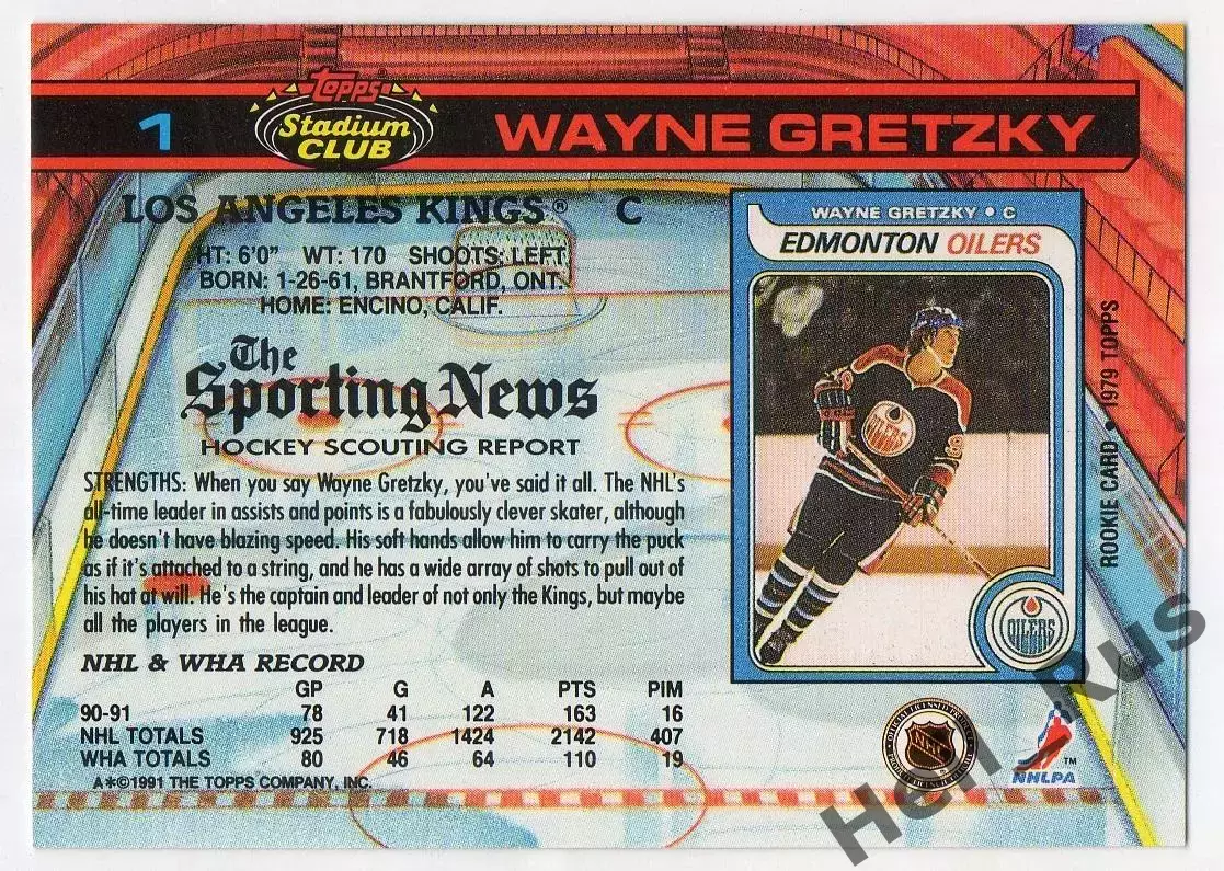 Карточка Wayne Gretzky/Уэйн Гретцки Los Angeles Kings/Лос-Анджелес Кингз НХЛ/NHL 1