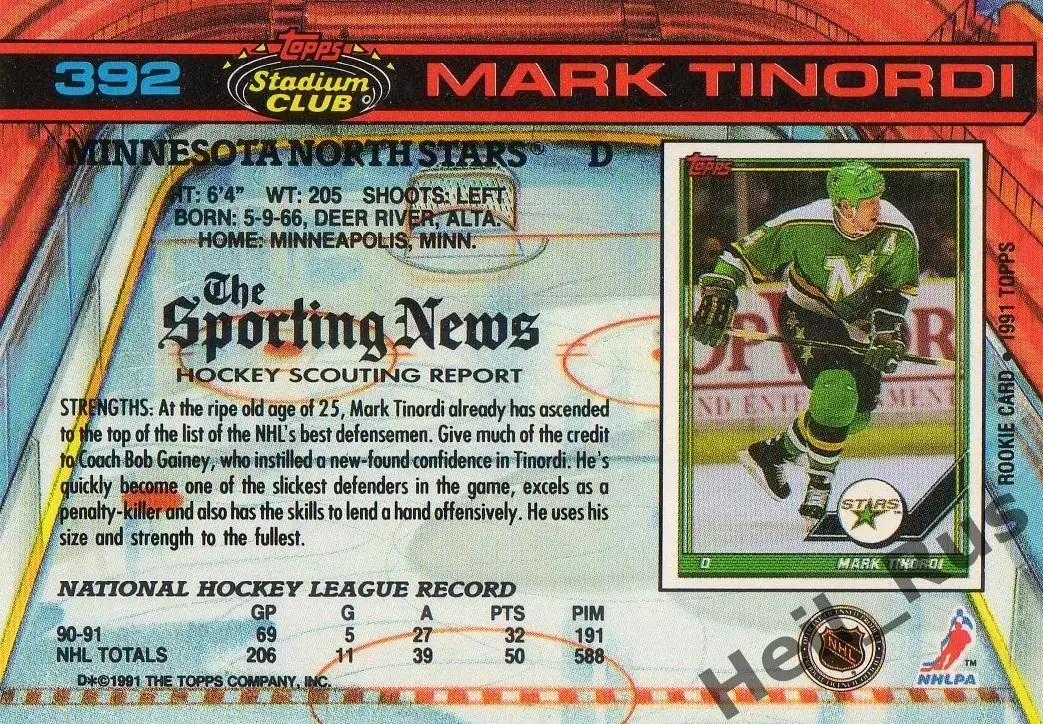 Карточка Mark Tinordi/Марк Тинорди (Minnesota North Stars / Миннесота) НХЛ/NHL 1