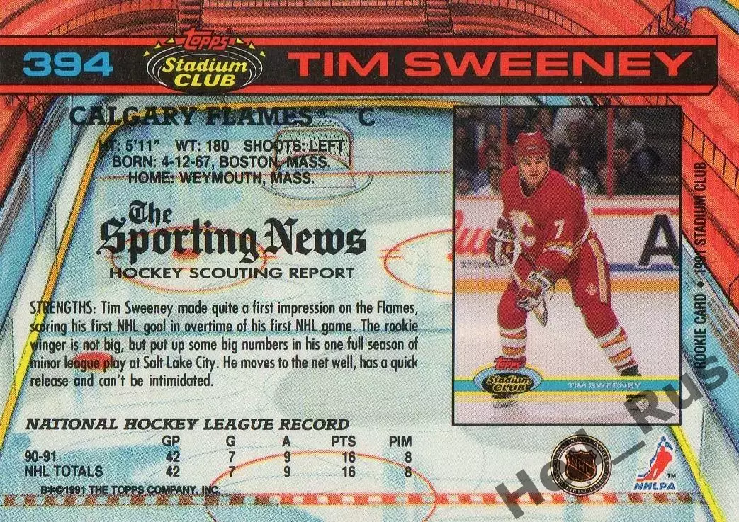 Хоккей. Карточка Tim Sweeney / Тим Суини (Calgary Flames/Калгари Флэймз) НХЛ/NHL 1