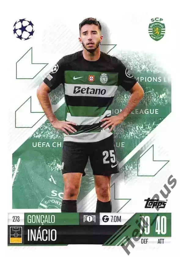 Футбол. Карточка Гонсалу Инасиу (Спортинг Лиссабон) Лига Чемпионов 2024-25 TOPPS