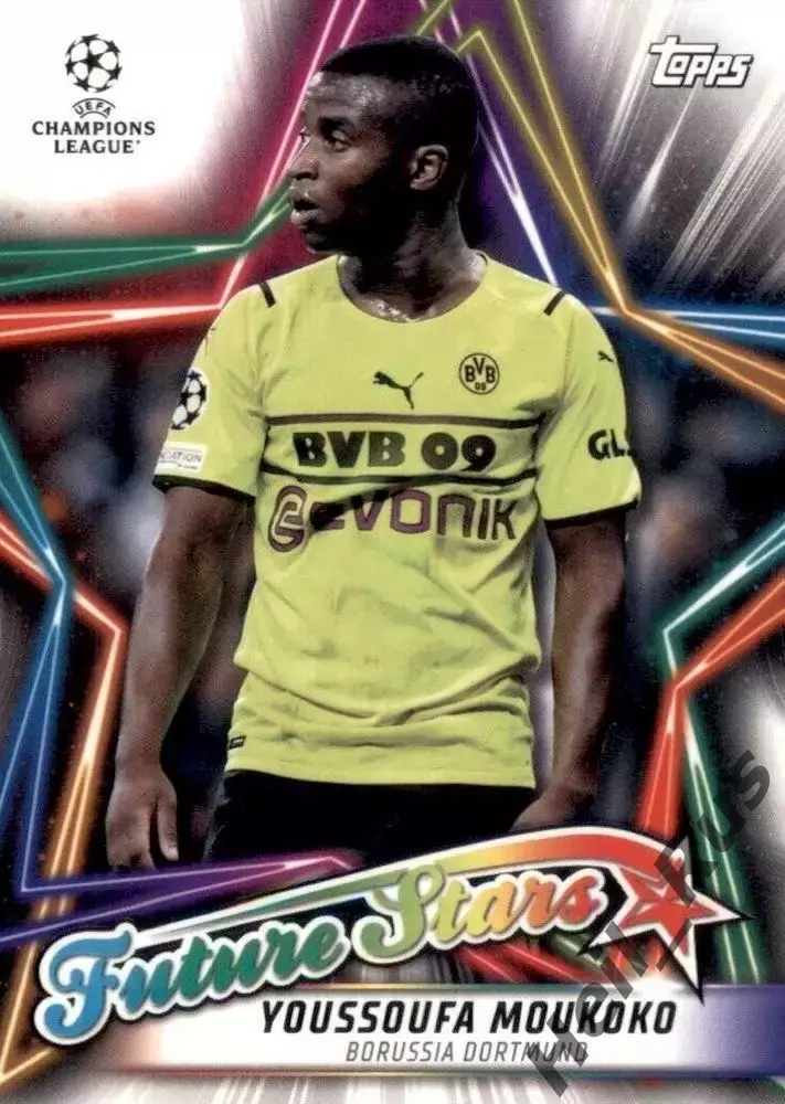 Футбол; Карточка Юссуфа Мукоко (Боруссия Дортмунд) Лига Чемпионов 2021/22 TOPPS