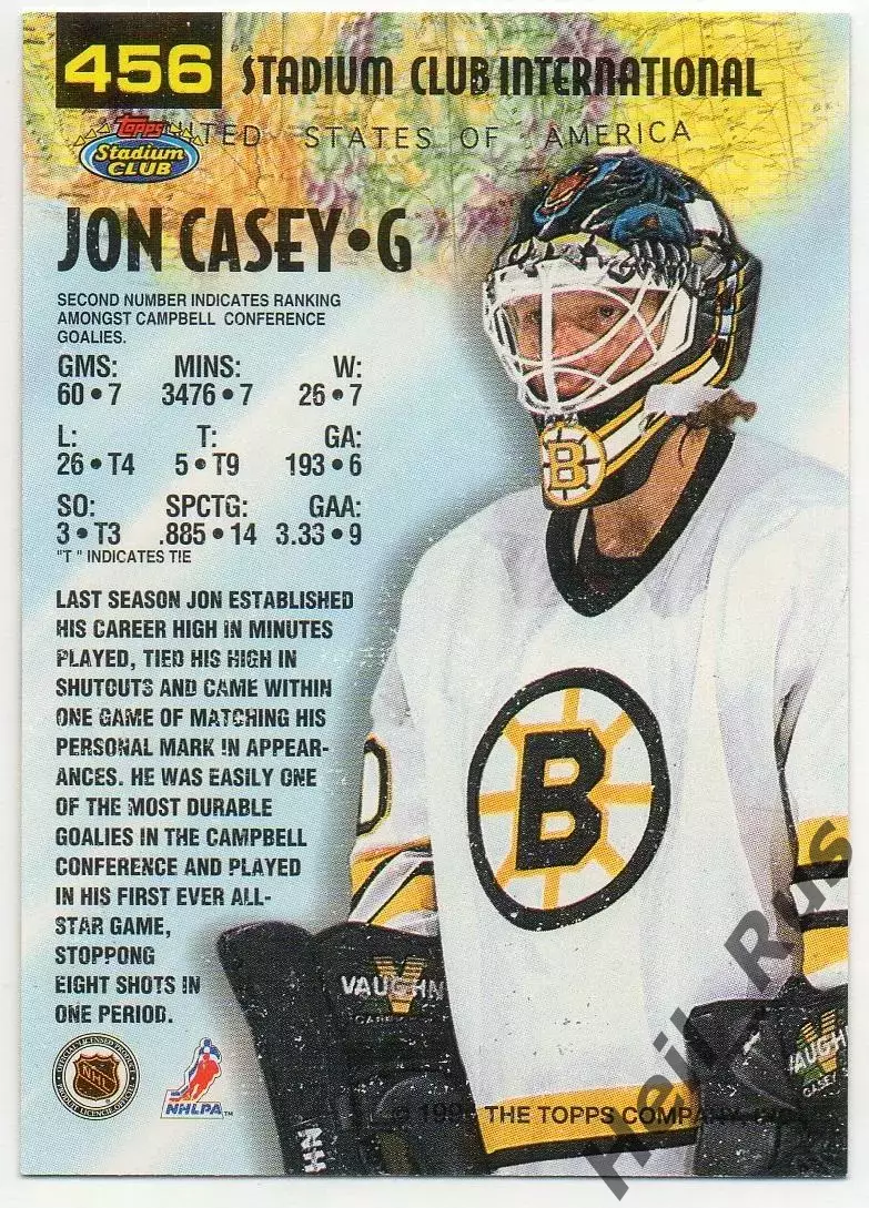 Хоккей Карточка Jon Casey/Джон Кейси Boston Bruins/Бостон Брюинз USA/США НХЛ/NHL 1