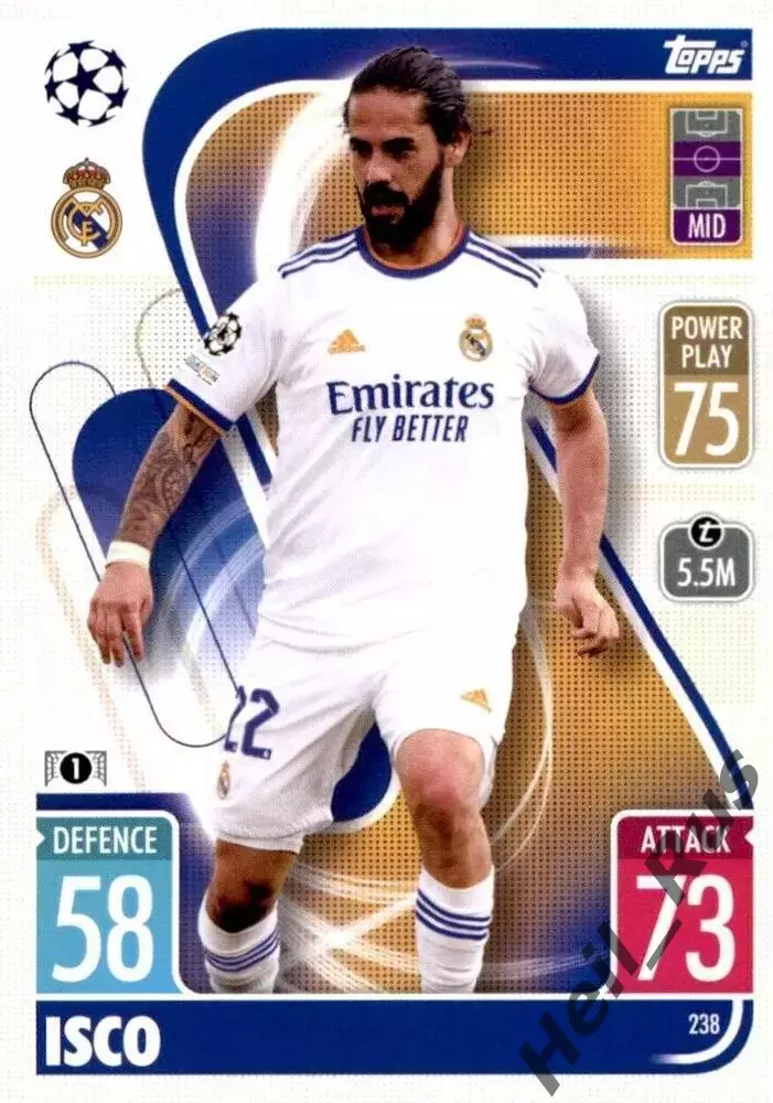 Карточка Isco/Иско (Реал Мадрид, Бетис, Малага, Валенсия) Лига Чемпионов 2021-22