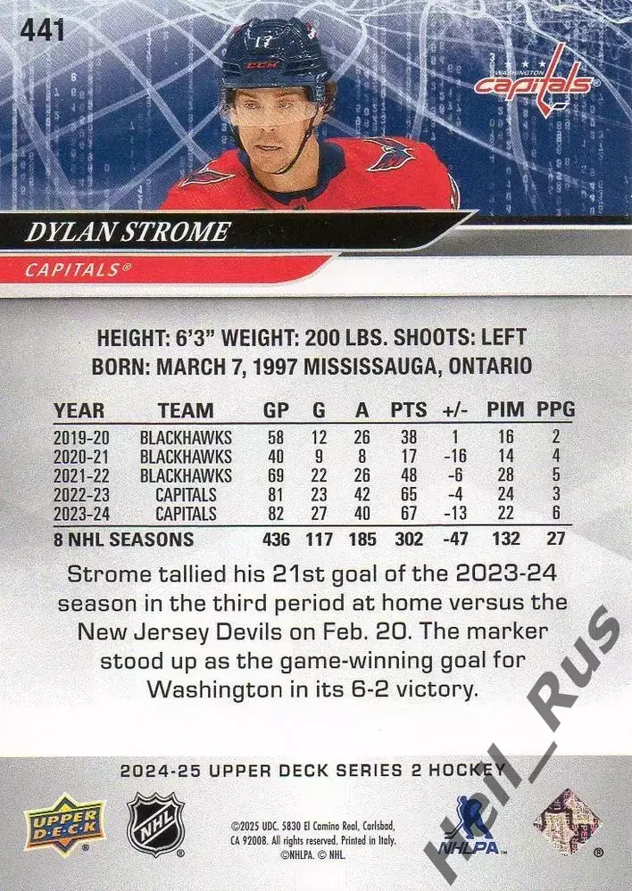 Карточка D. Strome/Дилан Строум (Washington Capitals/Вашингтон Кэпиталз) НХЛ-NHL 1