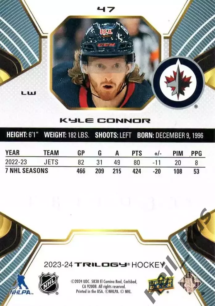 Хоккей Карточка Kyle Connor/Кайл Коннор (Winnipeg Jets / Виннипег Джетс) NHL/НХЛ 1