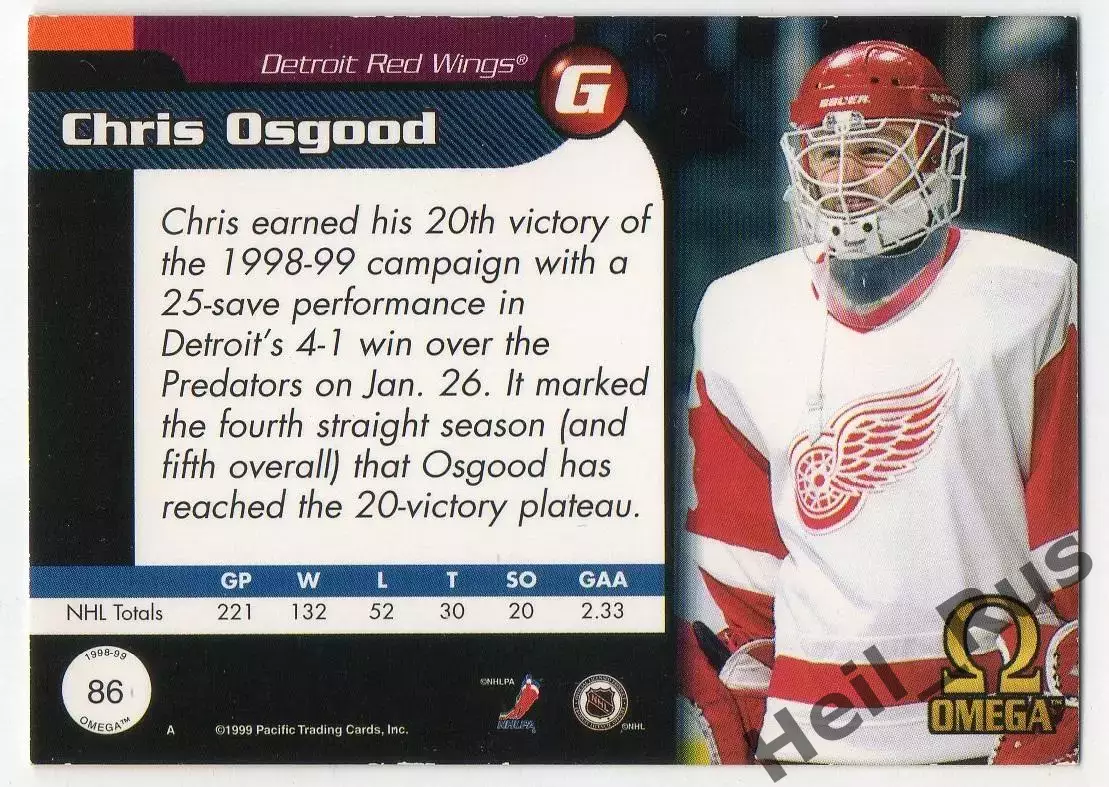 Карточка Chris Osgood / Крис Осгуд (Detroit Red Wings/Детройт Ред Уингз) НХЛ/NHL 1