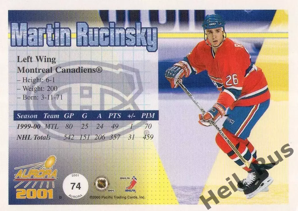 Хоккей. Карточка Мартин Ручинский Montreal Canadiens/Монреаль Канадиенс НХЛ/NHL 1