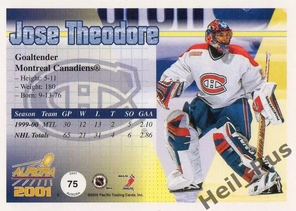 Карточка Jose Theodore/Жозе Теодор Montreal Canadiens/Монреаль Канадиенс НХЛ/NHL 1