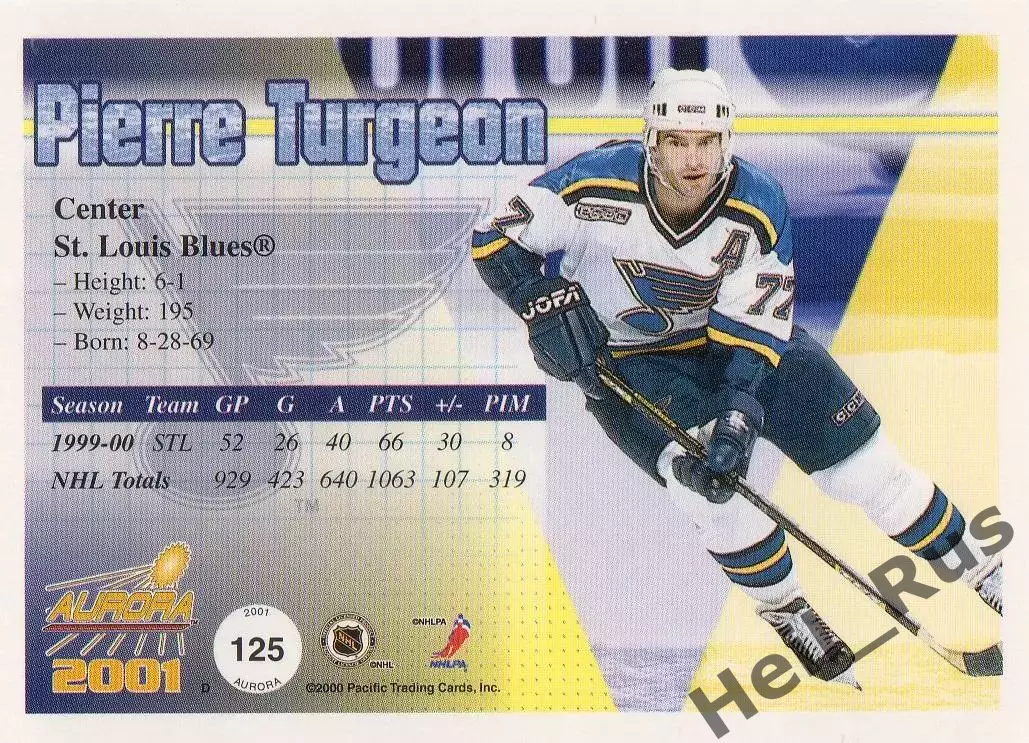 Карточка Pierre Turgeon/Пьер Тарджон (St. Louis Blues/Сент-Луис Блюз) НХЛ/NHL 1