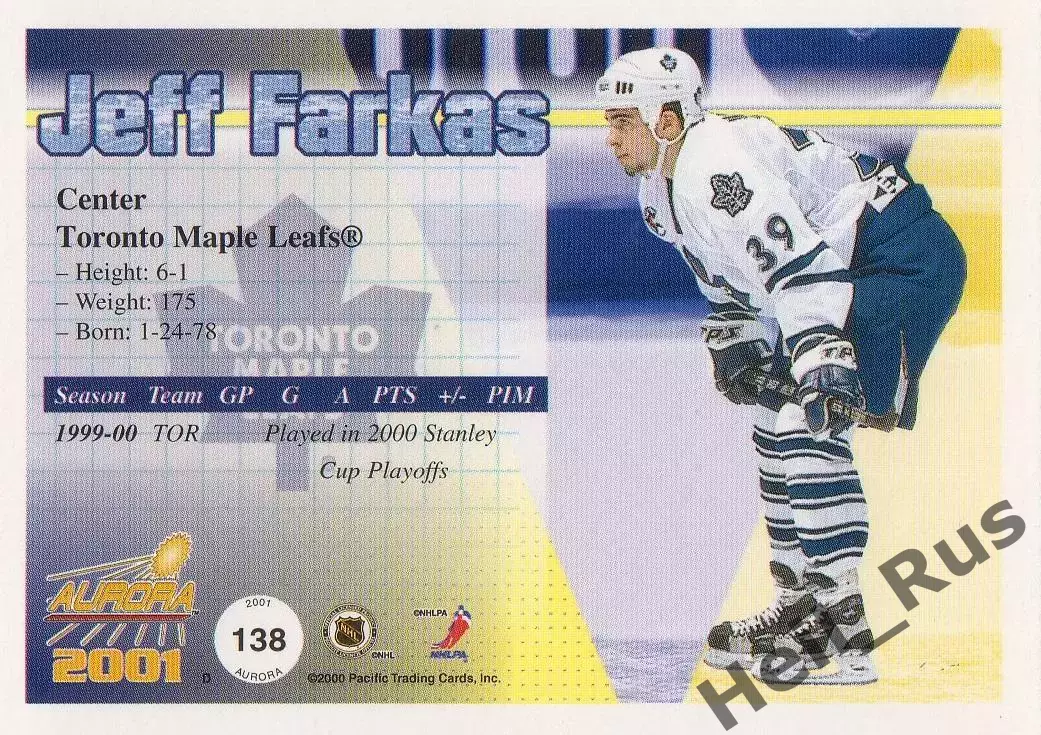 Карточка Jeff Farkas/Джефф Фаркас Toronto Maple Leafs/Торонто Мейпл Лифс NHL/НХЛ 1