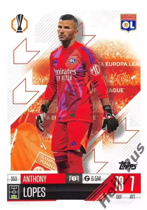 Футбол. Карточка Антони Лопеш (Олимпик Лион, Нант) Лига Европы 2024-25 TOPPS
