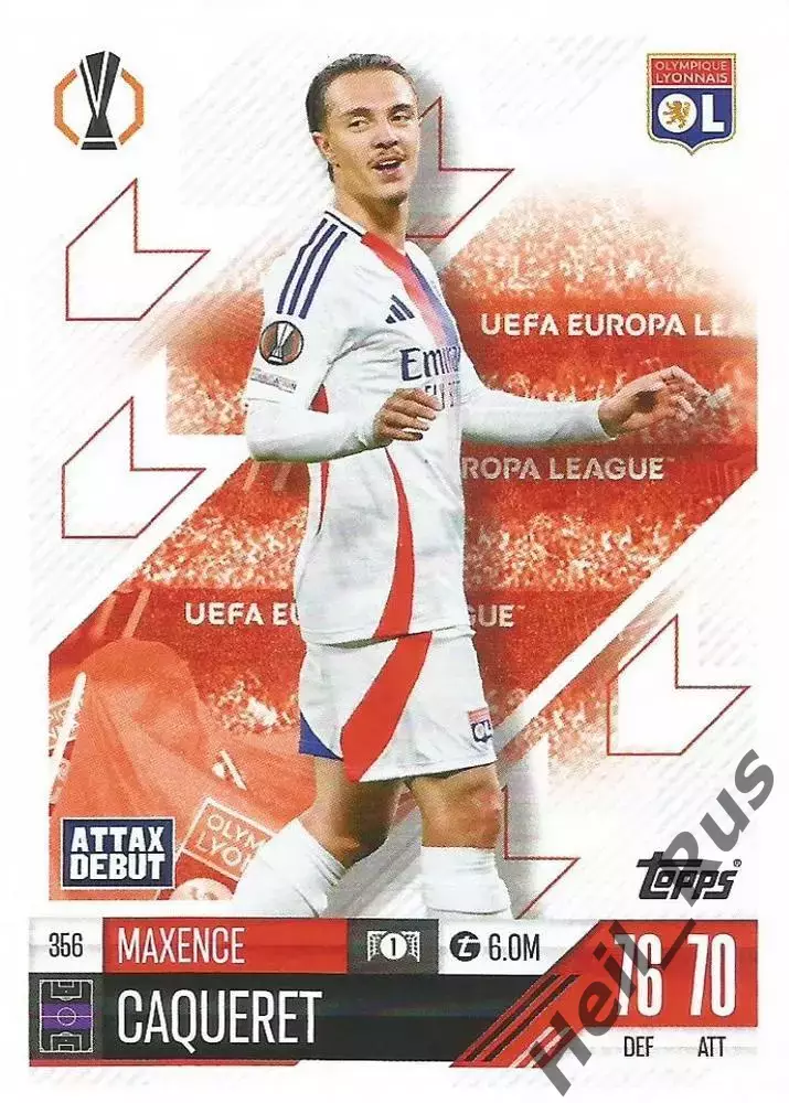 Футбол. Карточка Максанс Какре (Олимпик Лион, Комо) Лига Европы 2024-25 TOPPS