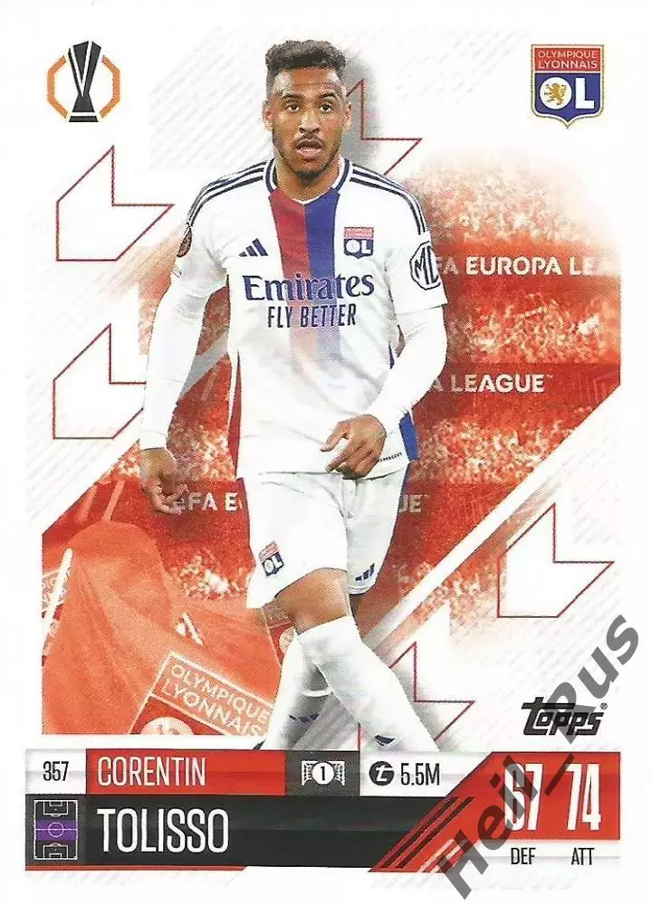 Футбол. Карточка Корантен Толиссо Олимпик Лион/Бавария Лига Европы 2024-25 TOPPS