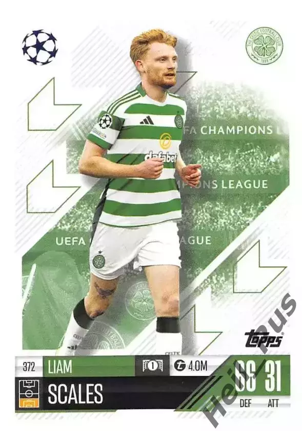 Футбол. Карточка Лиам Скейлз (Селтик, Абердин) Лига Чемпионов 2024-25 TOPPS