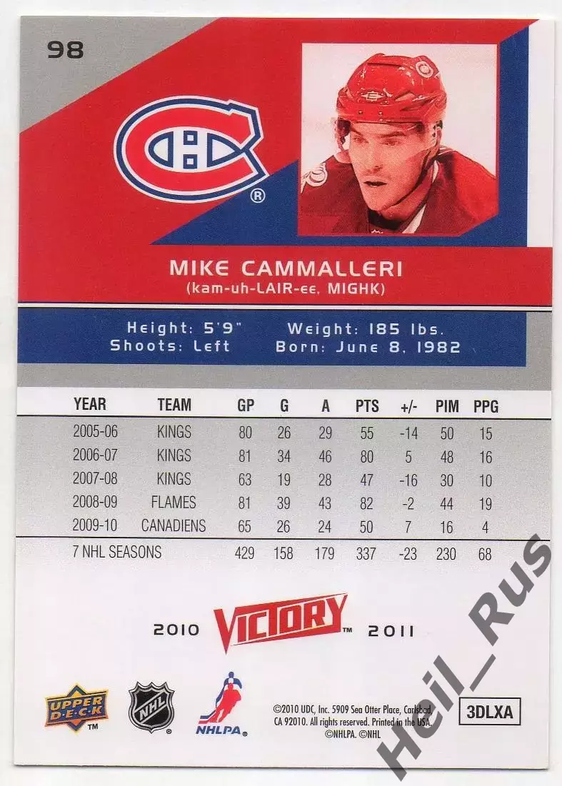Карточка Mike Cammalleri/Майк Каммаллери (Montreal Canadiens/Монреаль) НХЛ/NHL 1