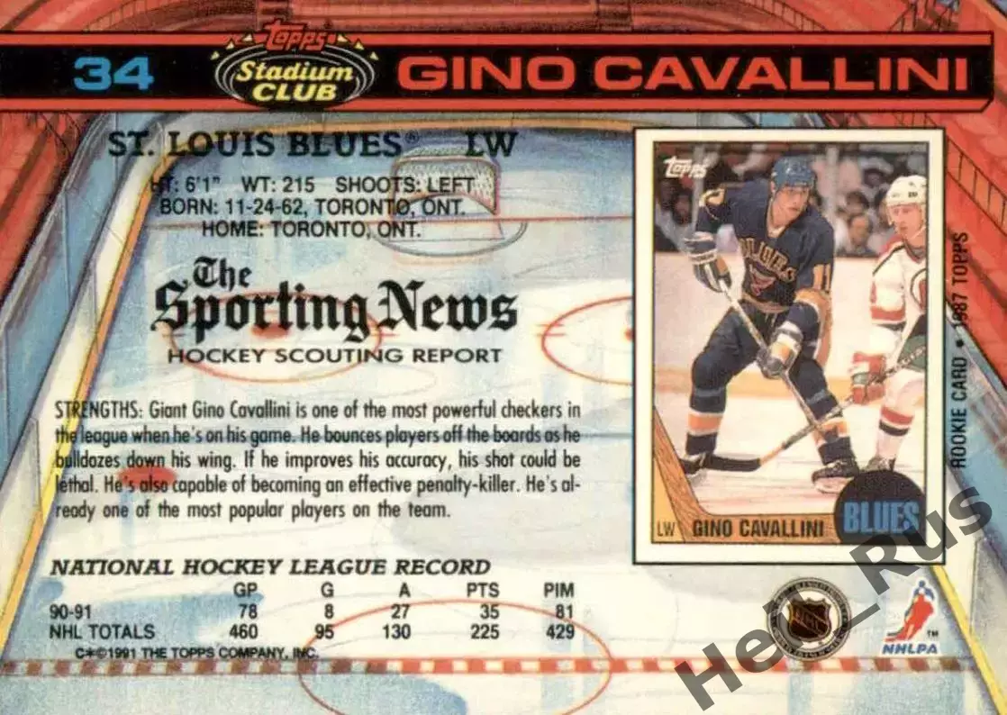 Карточка Gino Cavallini/Джино Каваллини (St. Louis Blues/Сент-Луис Блюз) НХЛ/NHL 1