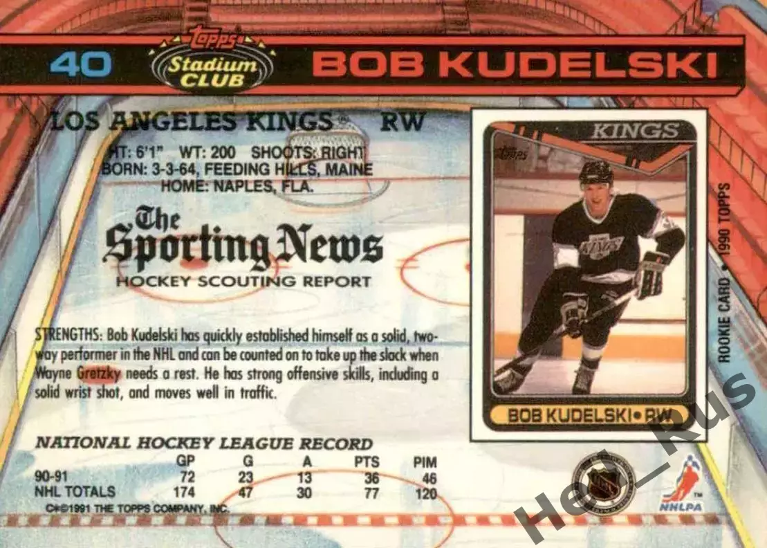 Карточка Bob Kudelski/Боб Кудельски Los Angeles Kings/Лос-Анджелес Кингз NHL/НХЛ 1