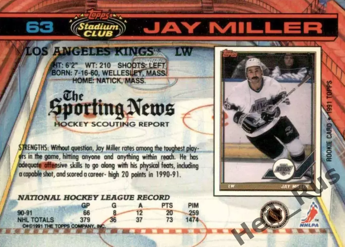 Карточка Jay Miller/Джей Миллер (Los Angeles Kings / Лос-Анджелес Кингз) НХЛ/NHL 1
