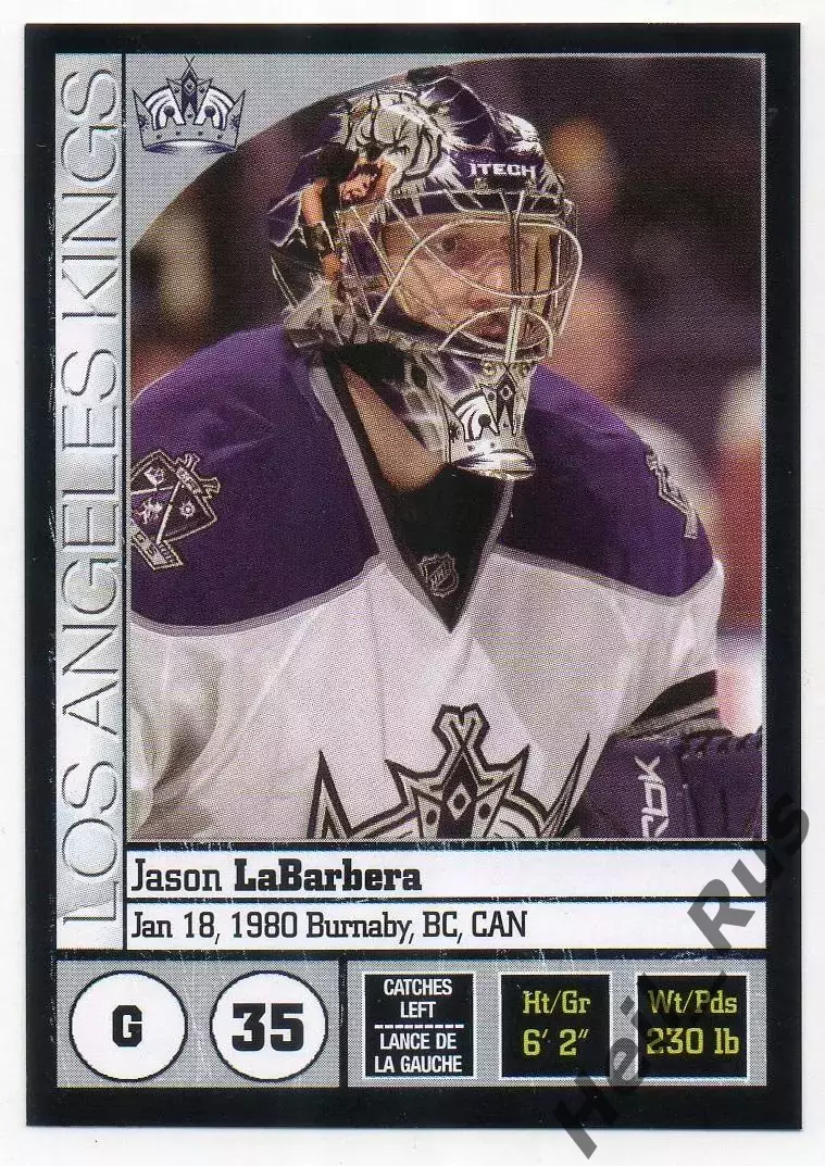 Хоккей. Наклейка Jason LaBarbera/Джейсон Лабарбера (Лос-Анджелес Кингз) НХЛ/NHL