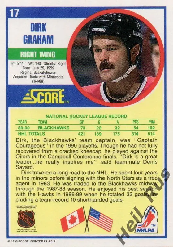 Хоккей Карточка Dirk Graham/Дирк Грэм Chicago Blackhawks/Чикаго Блэкхокс НХЛ/NHL 1
