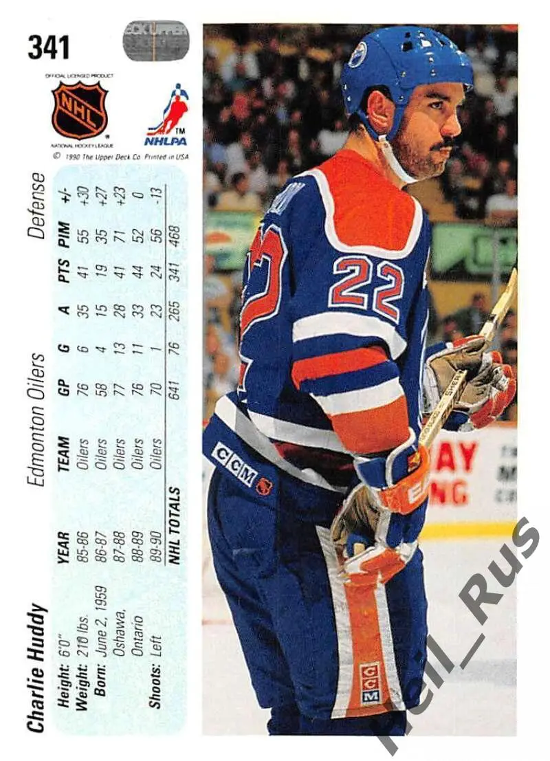Хоккей. Карточка Charlie Huddy / Чарли Хадди (Edmonton Oilers/Эдмонтон) НХЛ/NHL 1