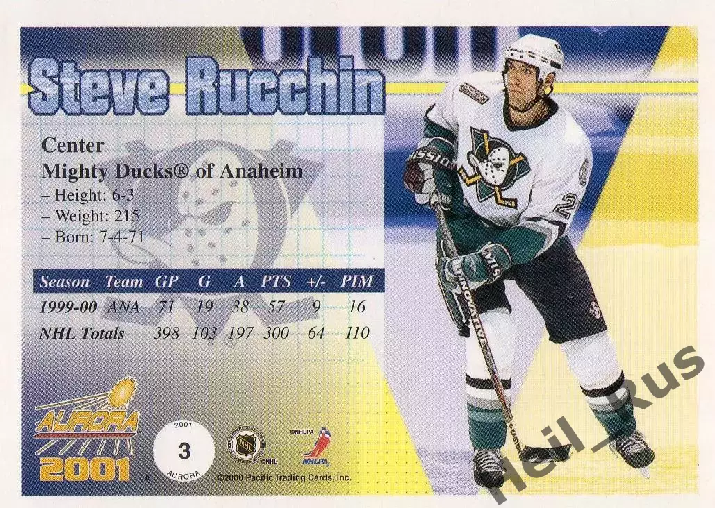 Карточка Steve Rucchin/Стив Руччин Mighty Ducks of Anaheim/Анахайм Дакс НХЛ/NHL 1
