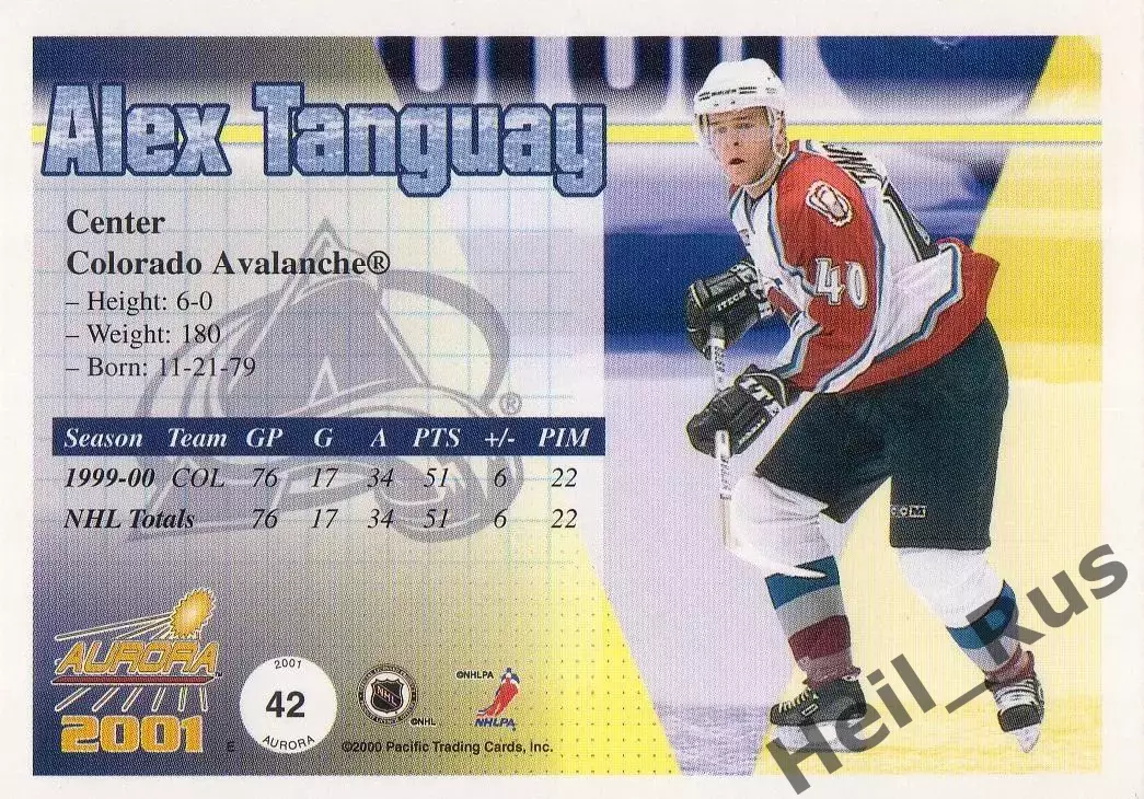 Карточка Alex Tanguay/Алекс Тангуэй Colorado Avalanche/Колорадо Эвеланш, НХЛ/NHL 1