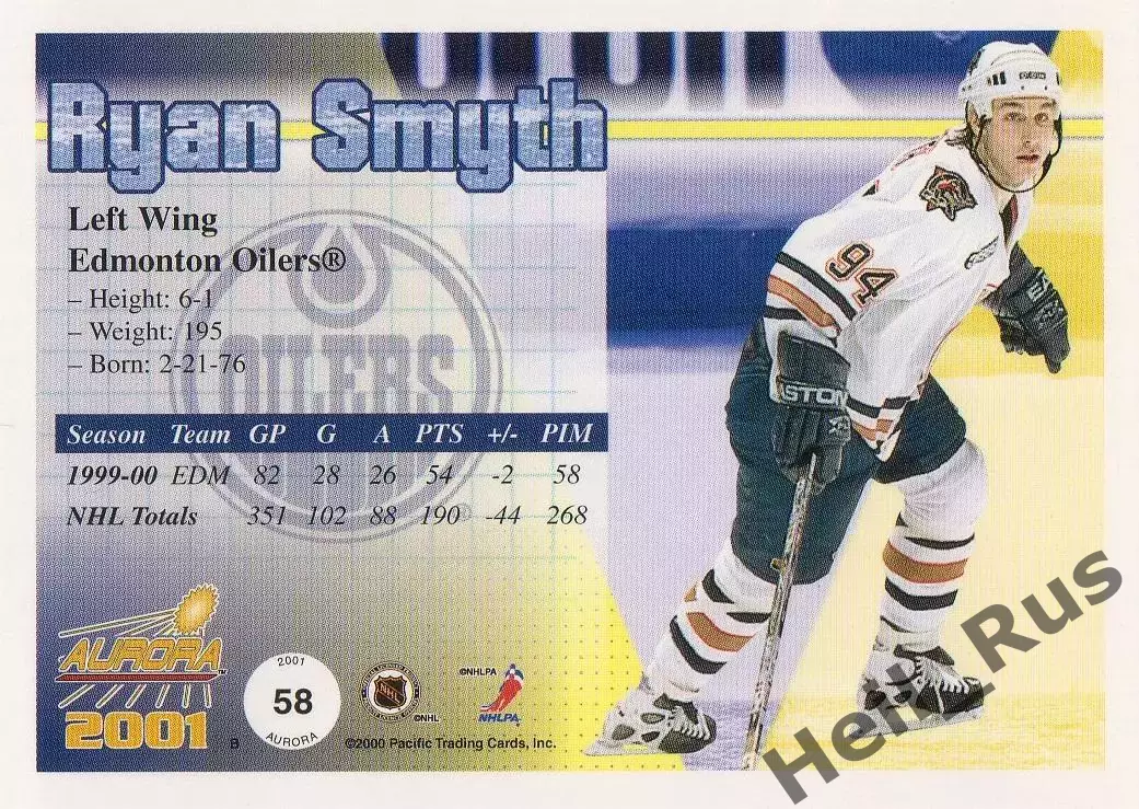 Хоккей. Карточка Ryan Smyth / Райан Смит Edmonton Oilers/Эдмонтон Ойлерз НХЛ/NHL 1