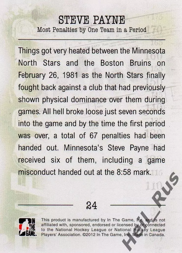 Хоккей. Карточка Steve Payne/Стив Пейн (Minnesota North Stars/Миннесота) НХЛ/NHL 1
