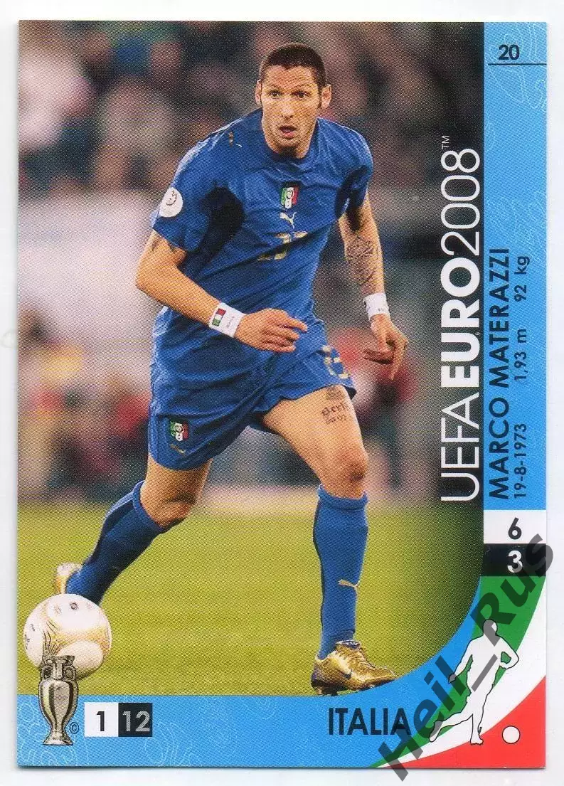 Футбол. Карточка Марко Матерацци (Италия, Интер, Эвертон) Euro/Евро 2008 Panini
