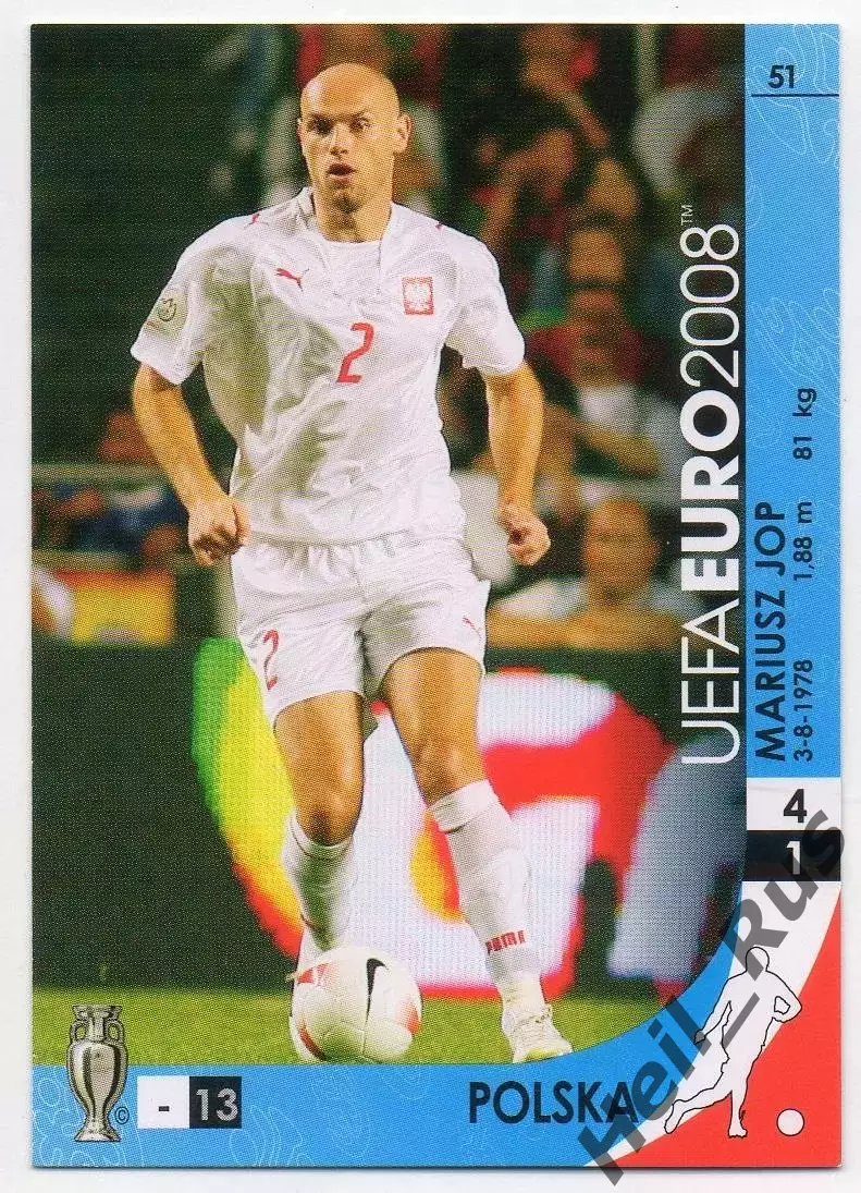 Футбол Карточка Mariusz Jop/Мариуш Йоп Польша/Москва/Висла Euro/Евро 2008 Panini