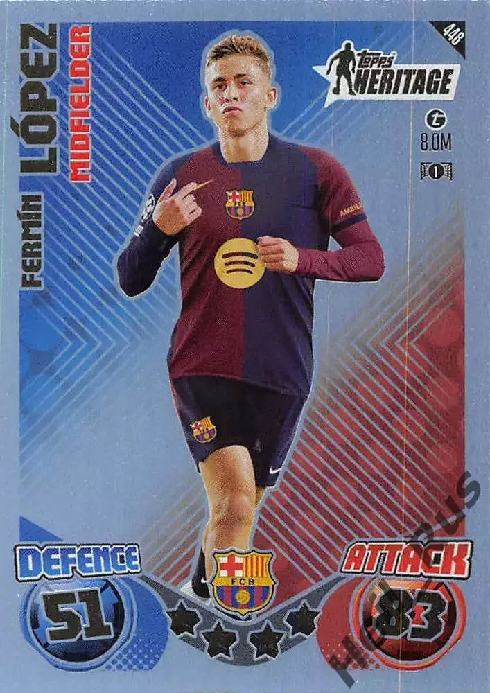 Футбол Карточка Fermin Lopez/Фермин Лопес Барселона Лига Чемпионов 2024-25 TOPPS