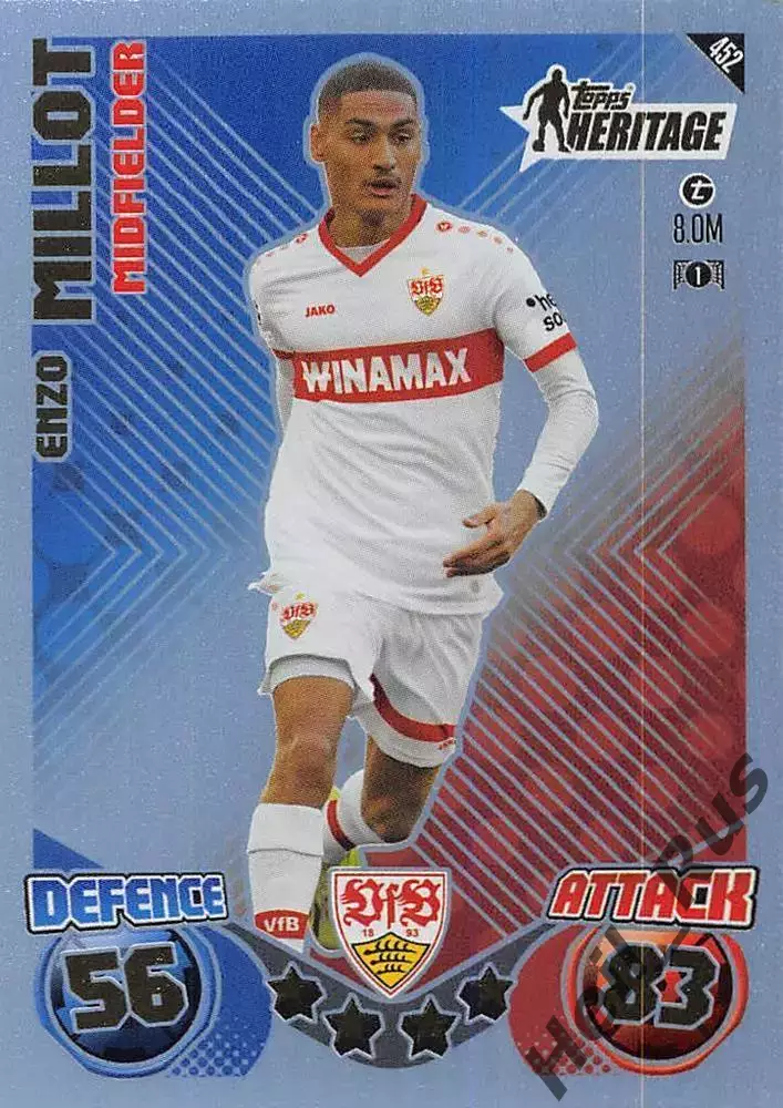Футбол. Карточка Enzo Millot/Энцо Мийо (Штутгарт) Лига Чемпионов 2024-25 TOPPS