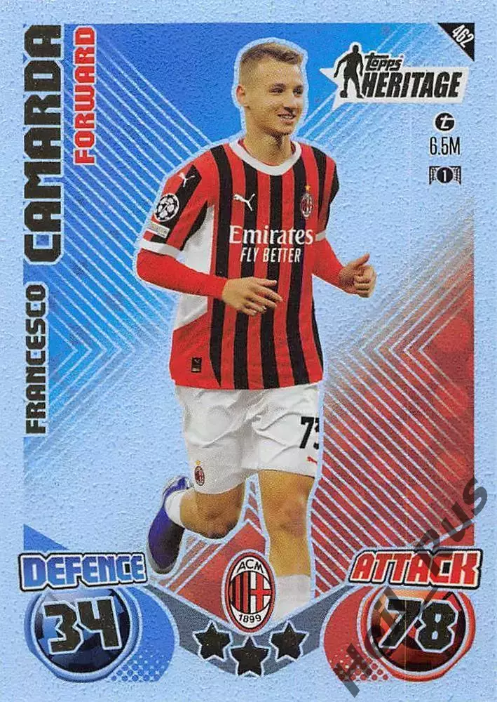 Футбол. Карточка Франческо Камарда (Милан, Лечче) Лига Чемпионов 2024-25 TOPPS