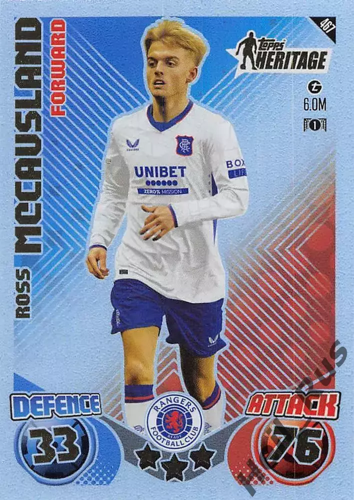 Футбол. Карточка Росс Маккосланд (Рейнджерс, Арис) Лига Европы 2024-25 TOPPS
