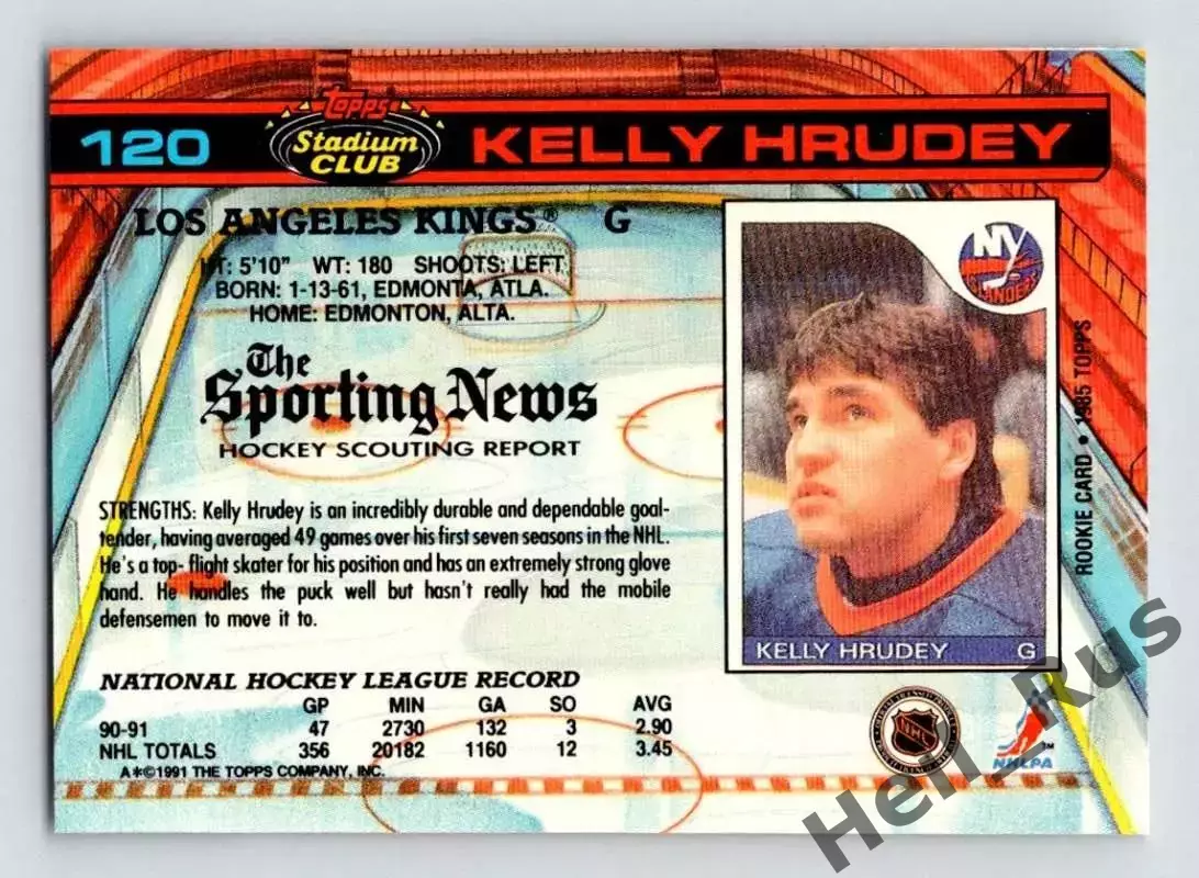 Карточка Kelly Hrudey/Келли Хруди (Los Angeles Kings/Лос-Анджелес Кингз) НХЛ NHL 1