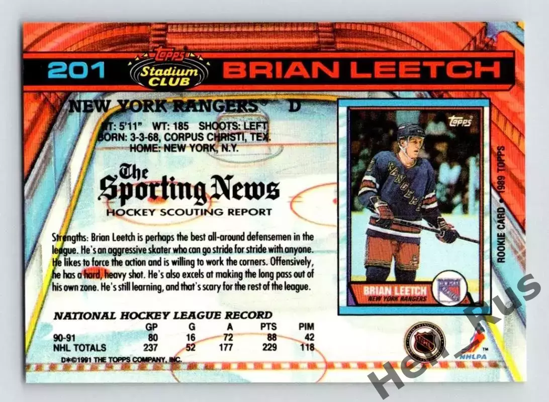 Карточка Brian Leetch/Брайан Лич (New York Rangers/Нью-Йорк Рейнджерс) NHL / НХЛ 1