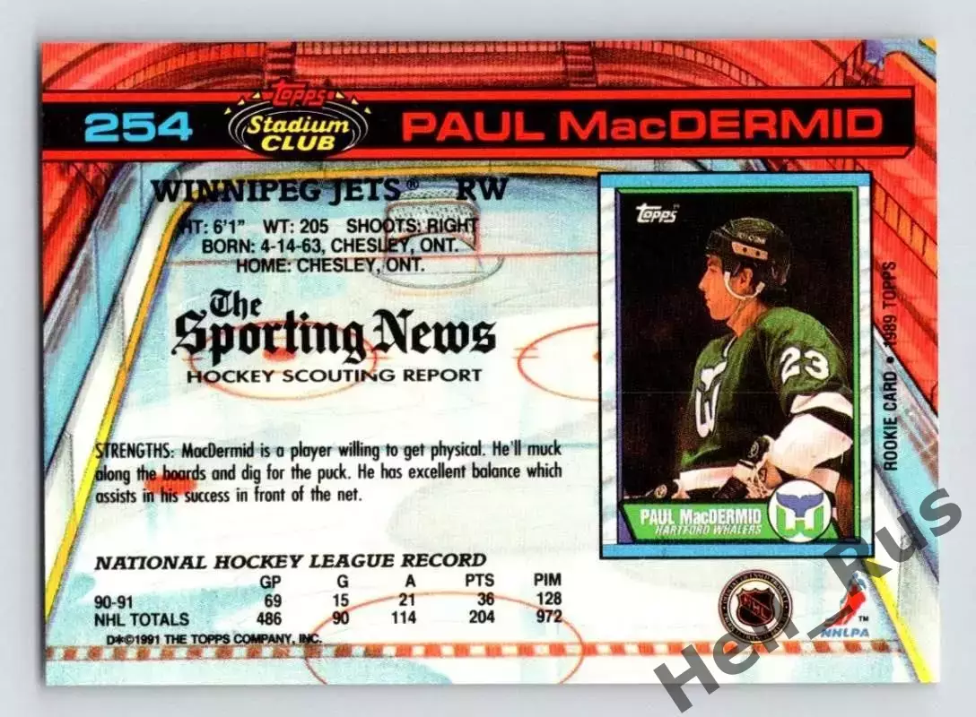 Карточка Paul MacDermid/Пол Макдермид (Winnipeg Jets / Виннипег Джетс) НХЛ/NHL 1