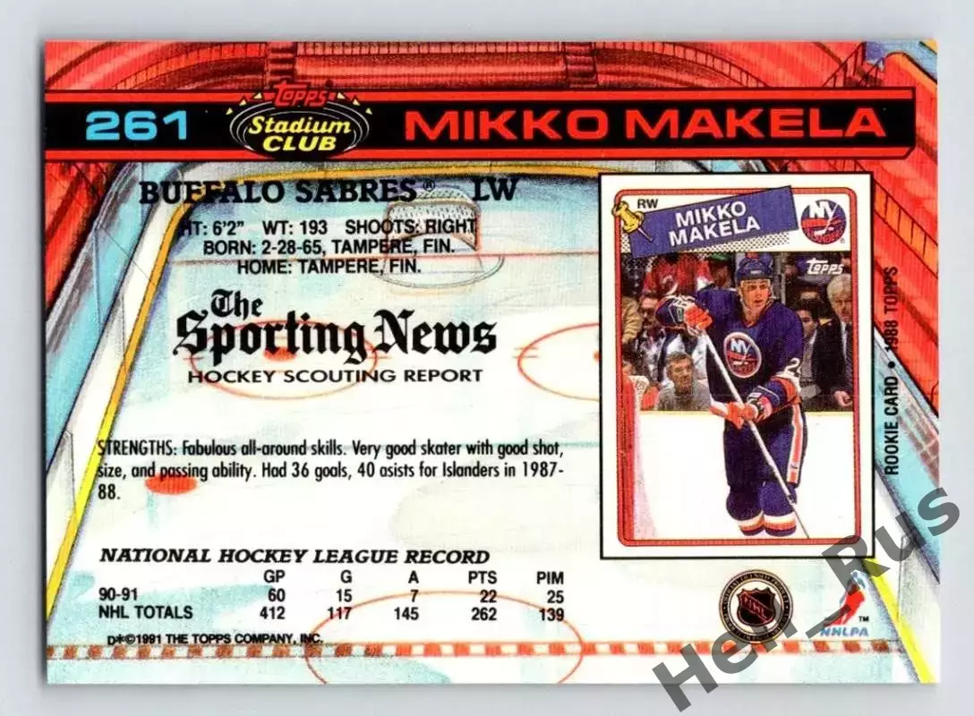 Хоккей; Карточка Mikko Makela/Микко Мякеля Buffalo Sabres/Баффало Сейбрз НХЛ/NHL 1