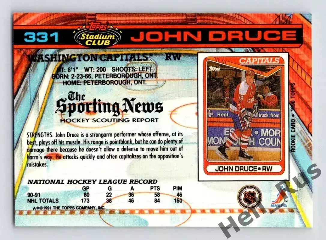 Карточка John Druce/Джон Дрюс (Washington Capitals/Вашингтон Кэпиталз) НХЛ/NHL 1