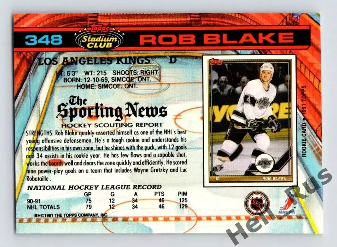 Хоккей Карточка Rob Blake/Роб Блейк Los Angeles Kings/Лос-Анджелес Кингз НХЛ NHL 1