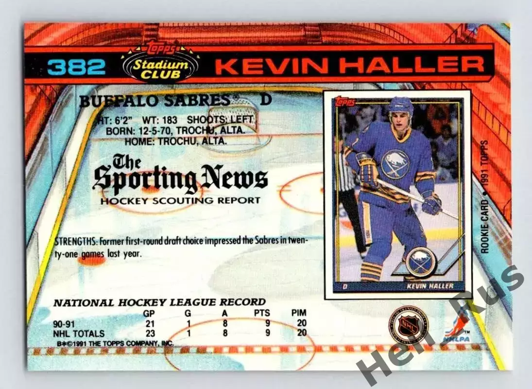 Хоккей. Карточка Kevin Haller/Кевин Холлер Buffalo Sabres/Баффало Сейбрз НХЛ/NHL 1
