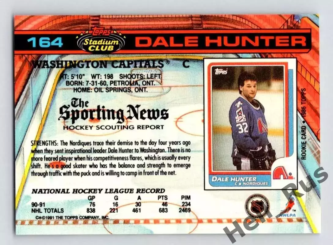 Карточка Dale Hunter/Дэйл Хантер Washington Capitals/Вашингтон Кэпиталз, НХЛ/NHL 1