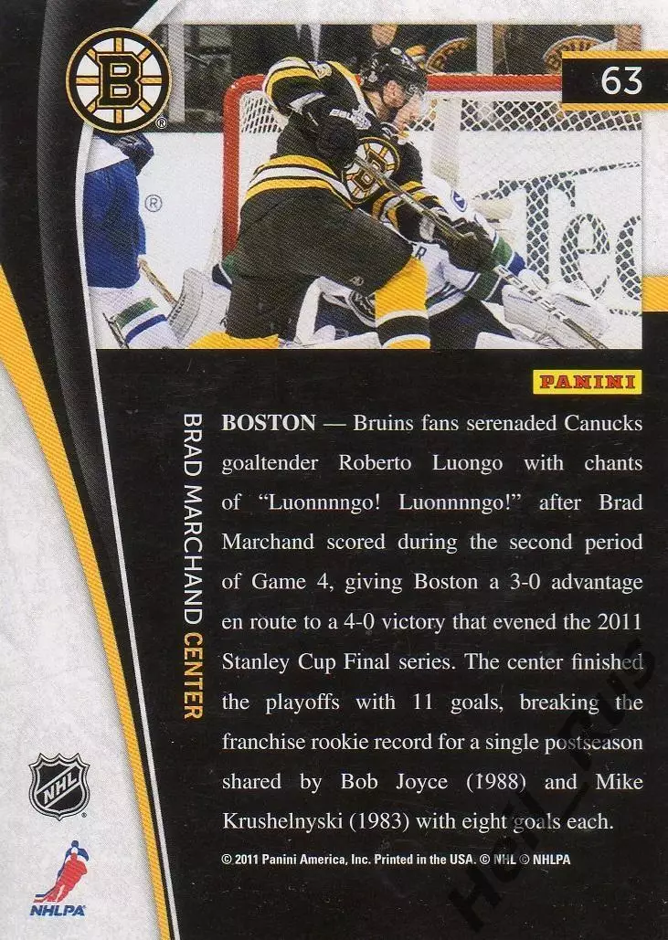 Хоккей Карточка Brad Marchand/Брэд Маршанд (Boston Bruins/Бостон Брюинз) NHL/НХЛ 1