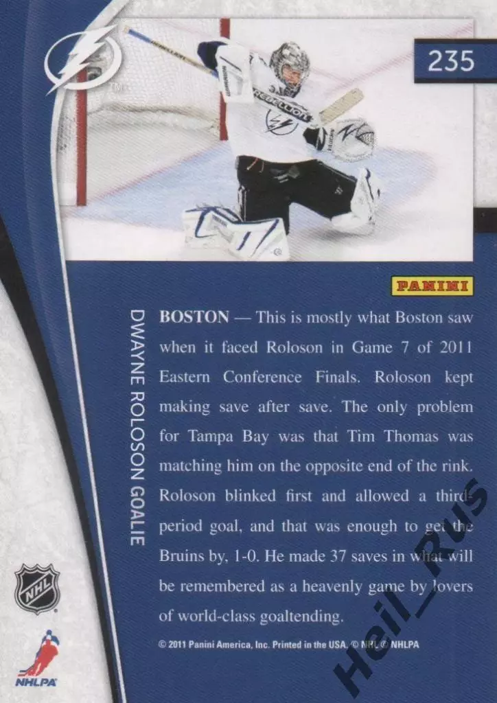 Хоккей. Карточка Дуэйн Ролосон (Tampa Bay Lightning/Тампа-Бэй Лайтнинг) НХЛ/NHL 1