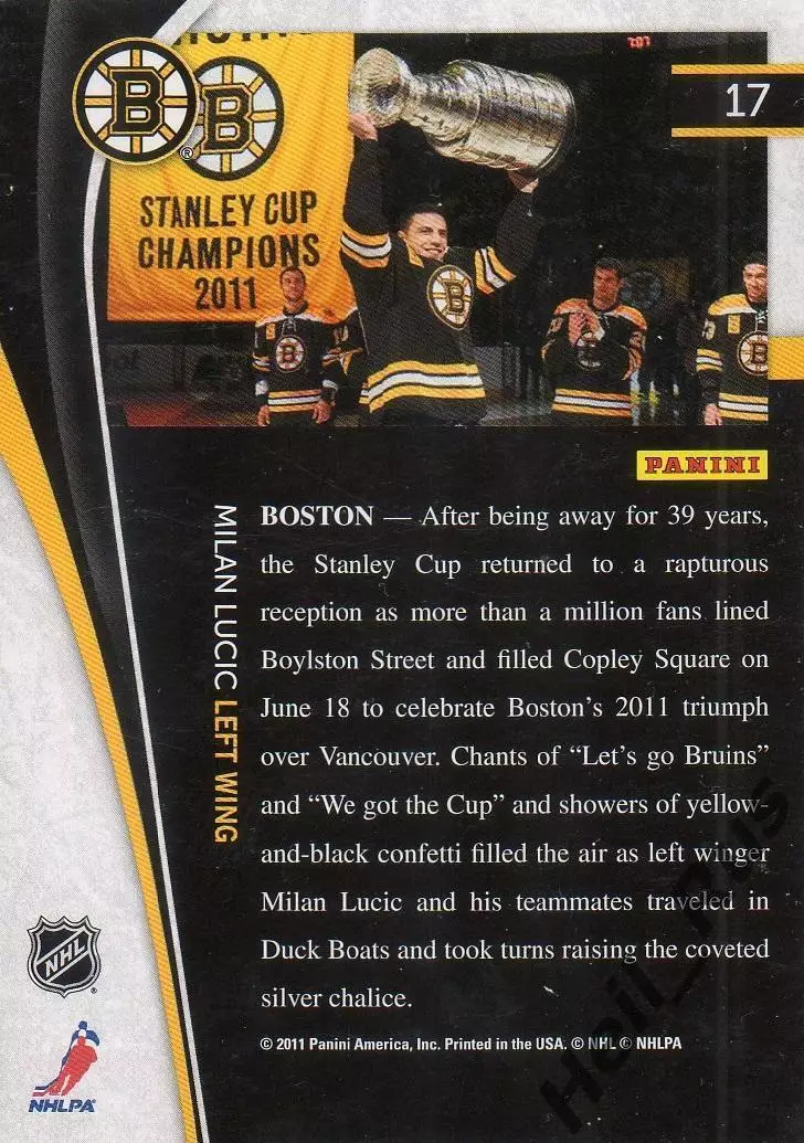 Хоккей; Карточка Milan Lucic / Милан Лучич (Boston Bruins/Бостон Брюинз) НХЛ/NHL 1