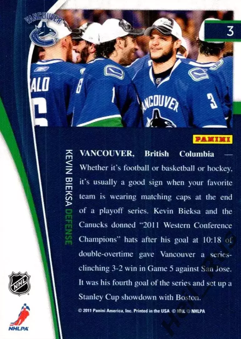 Карточка Kevin Bieksa/Кевин Биекса (Vancouver Canucks/Ванкувер Кэнакс) НХЛ/NHL 1