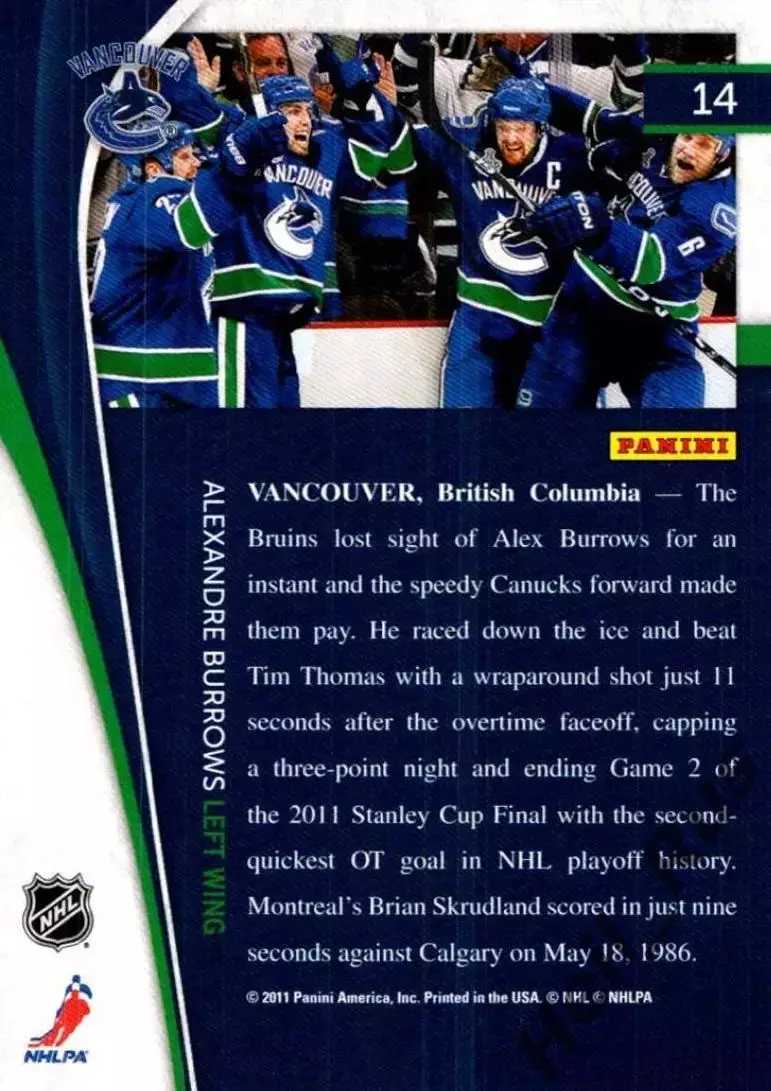 Хоккей. Карточка Александр Бэрроуз (Vancouver Canucks/Ванкувер Кэнакс) NHL/НХЛ 1